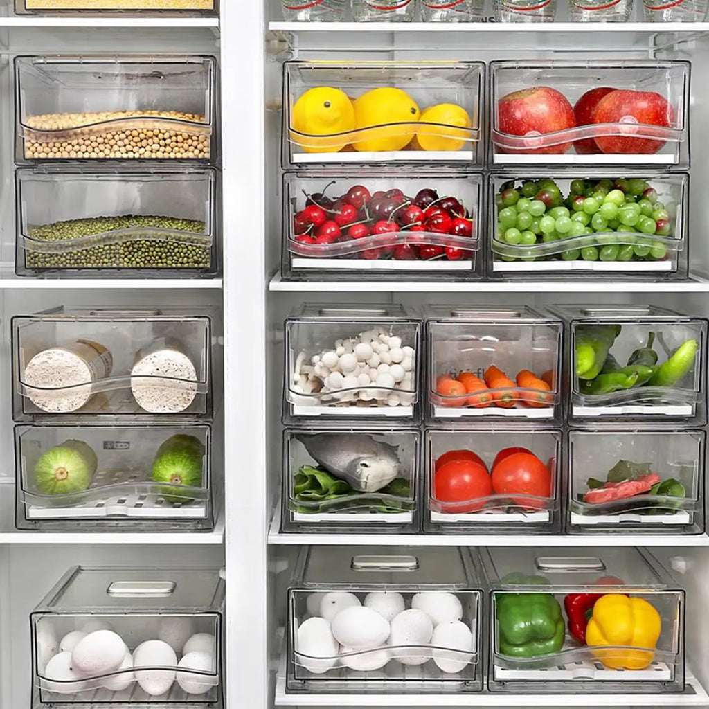 Stackable Fridge Organizer Bins with Drawer