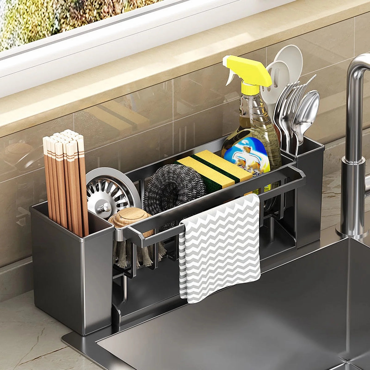 Sink Caddy Organizer with Sponge & Utensil Holder Main image