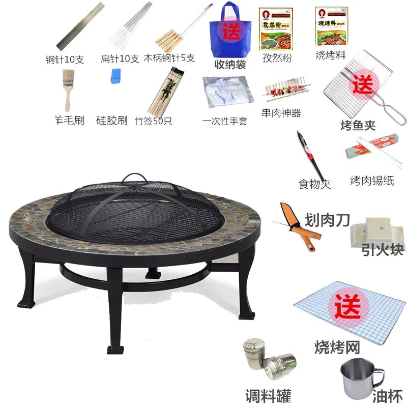 Outdoor Fire Pit Grill with Chimney Cover