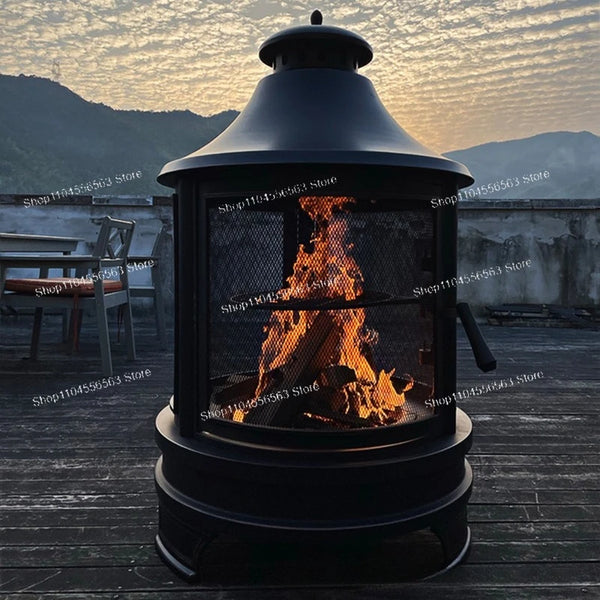 Outdoor Fire Pit Grill with Chimney Cover