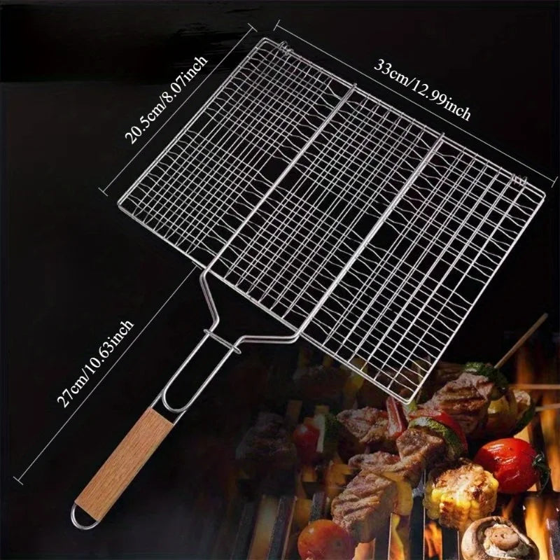 Folding BBQ Grill Basket with Removable Handle