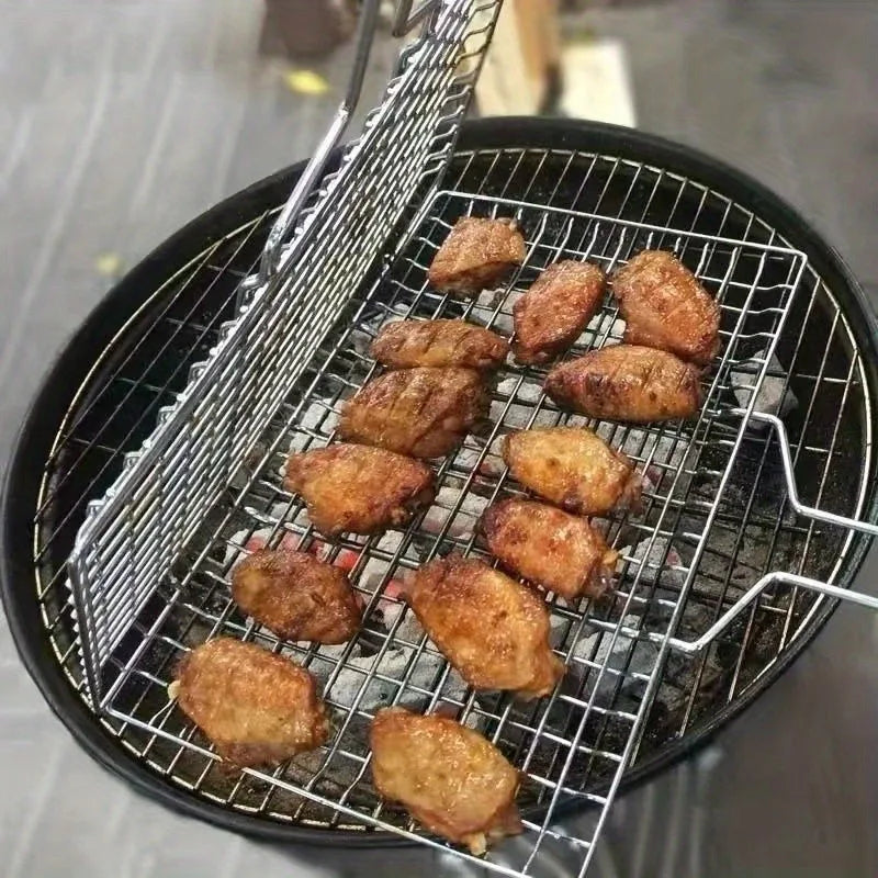 Folding BBQ Grill Basket with Removable Handle