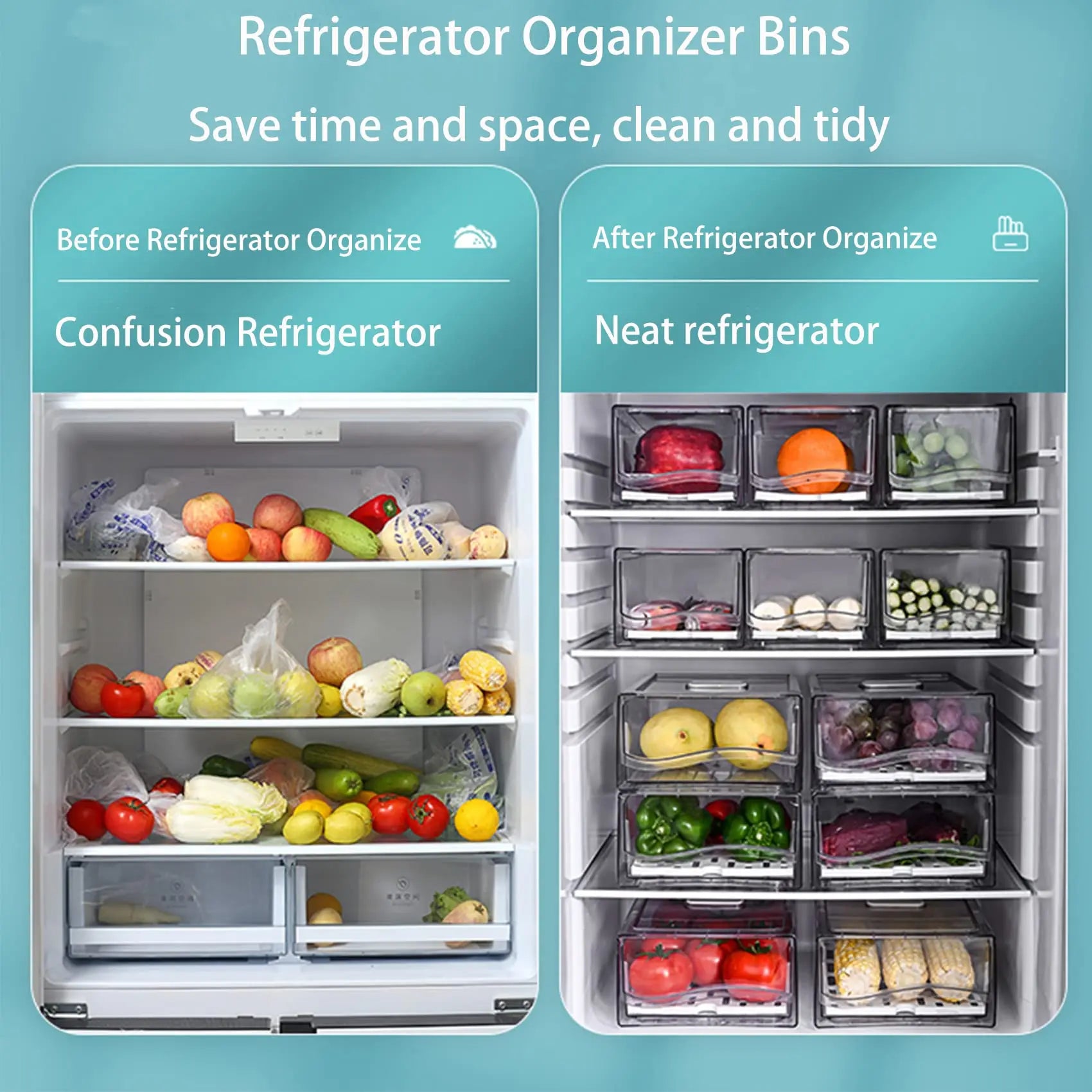Stackable Fridge Organizer Bins with Drawer Secondary image