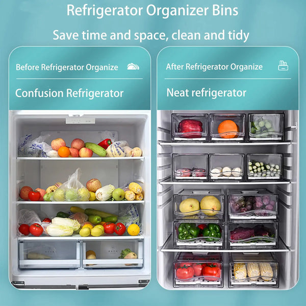 Stackable Fridge Organizer Bins with Drawer