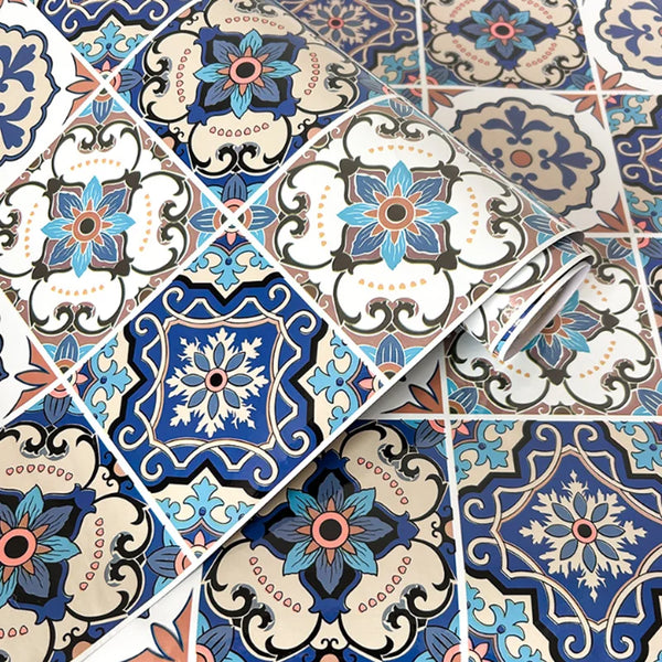 Retro European Tile Self-Adhesive Wallpaper Roll