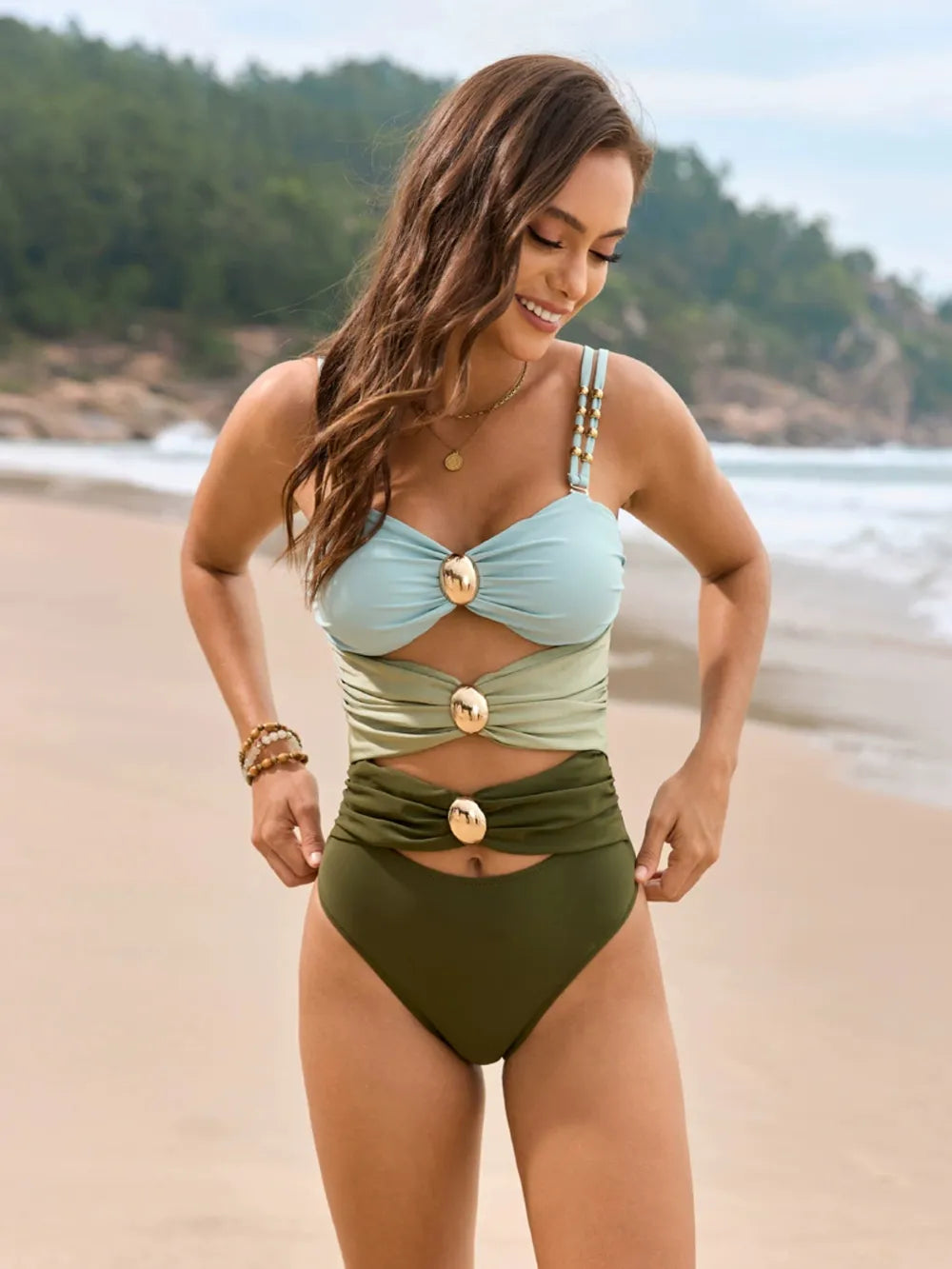 Color Block One-Piece Swimsuit with Cut-Out Detail Secondary image