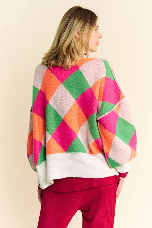 Color Block Exposed Seam Dropped Shoulder Sweater Secondary image