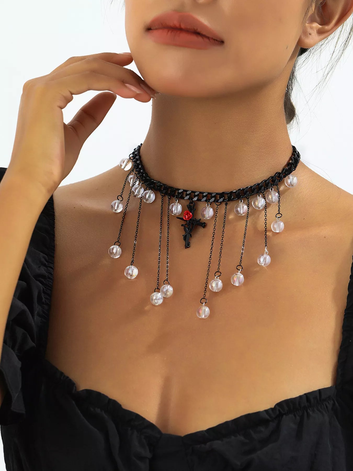 Gothic Rose Cross Beaded Choker Necklace Secondary image