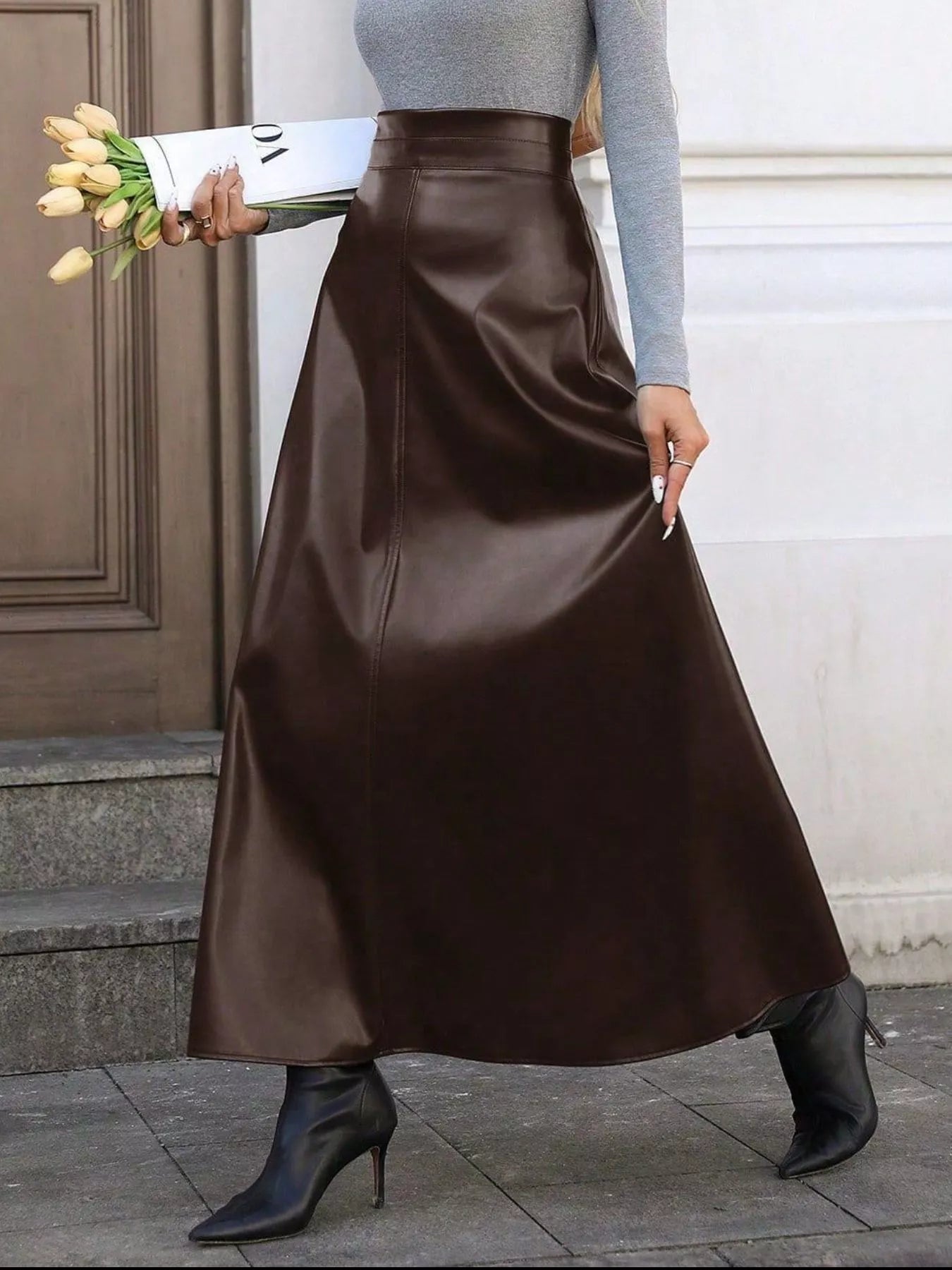 Faux Leather A-Line Midi Skirt Secondary image