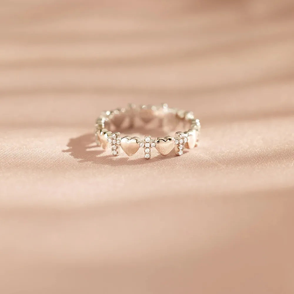 Heart & Cross Sterling Silver Ring Secondary image