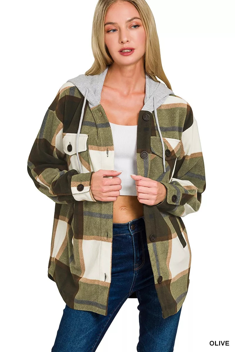 Plaid Hooded Fleece Shacket Secondary image