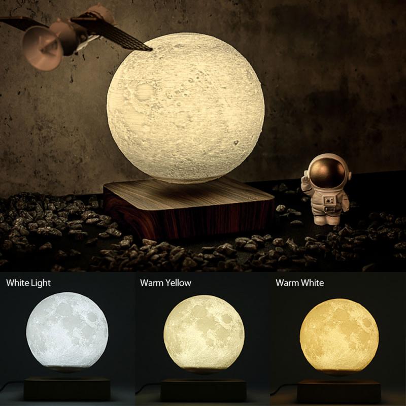 Levitating 3D Moon Lamp with Wood Base