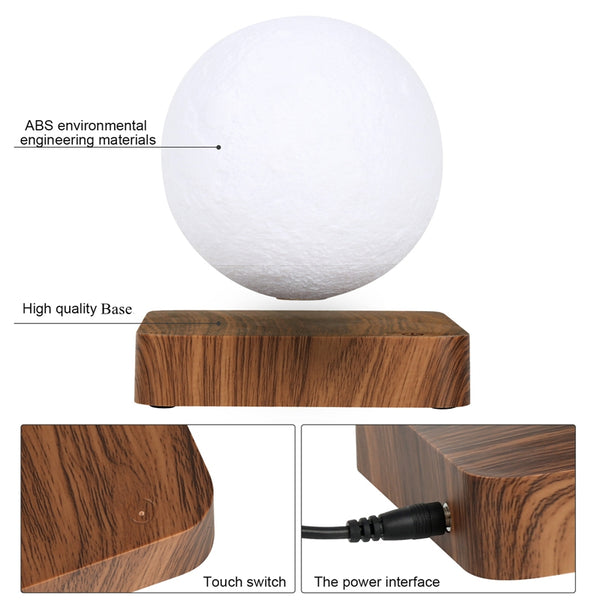 Levitating 3D Moon Lamp with Wood Base