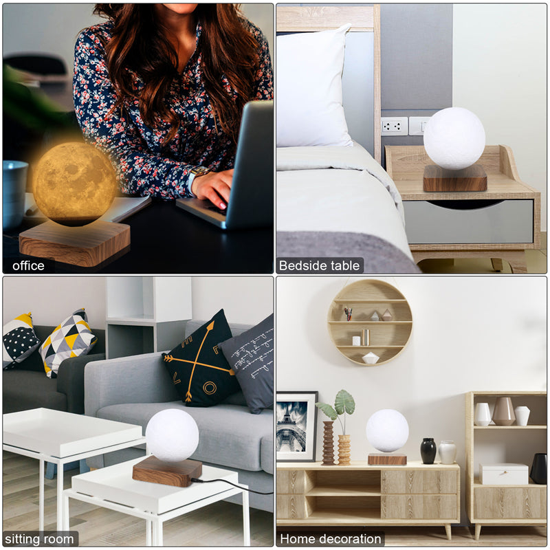 Levitating 3D Moon Lamp with Wood Base