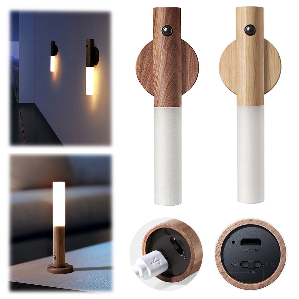 Wooden Motion-Sensor Portable LED Wall Lamp Main image