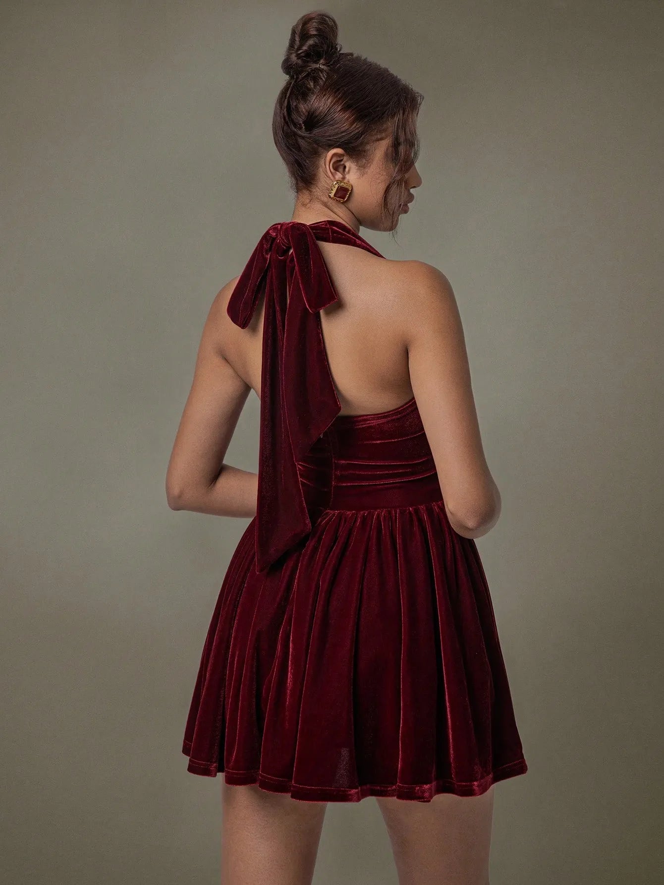 Velvet Halter Skater Mini Dress Secondary image