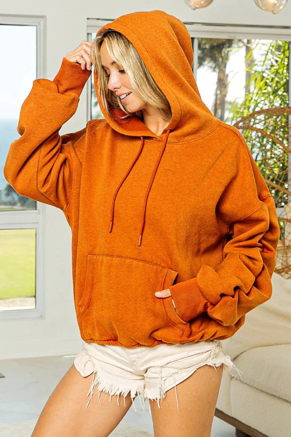 Ruched Washed Fleece Hoodie Secondary image